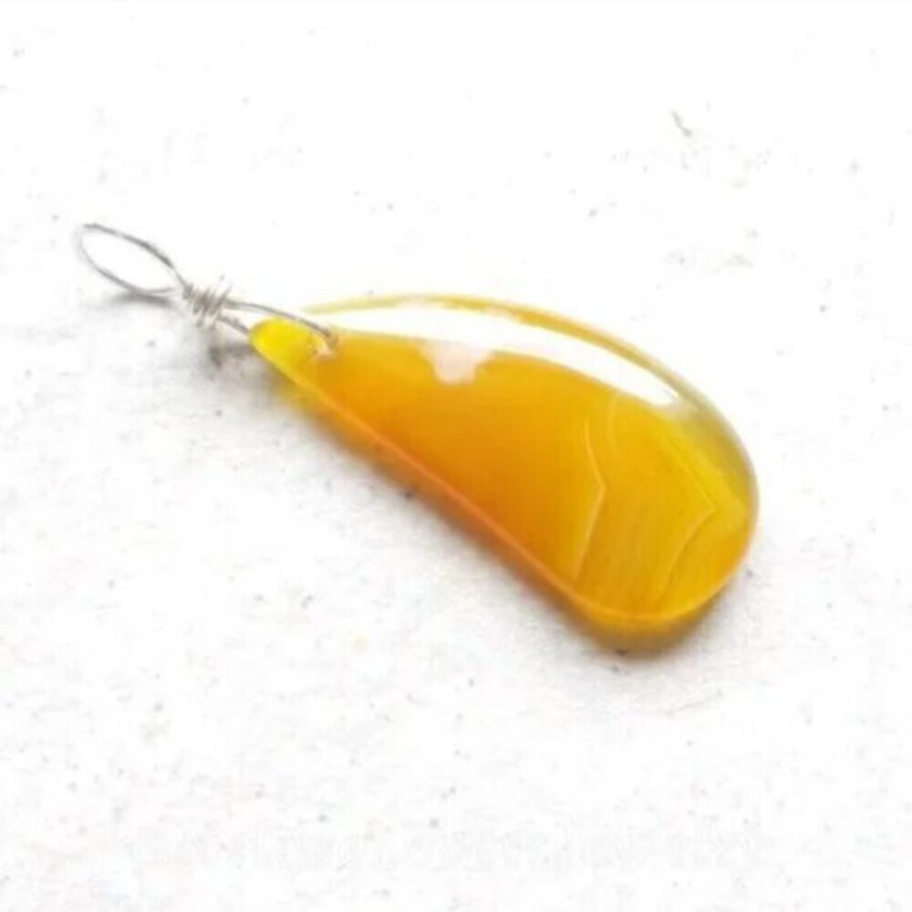 Honey Yellow Tangerine Agate Teardrop Pendant • Vibrant Spring Sunshine Drop - Picture 4 of 9